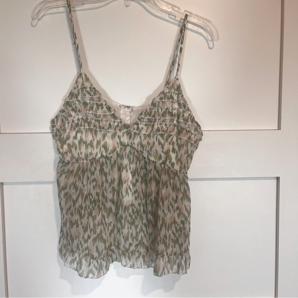 Mi Ami Green Leopard Print Ruffle Spaghetti Strap Cropped Tank Top L
